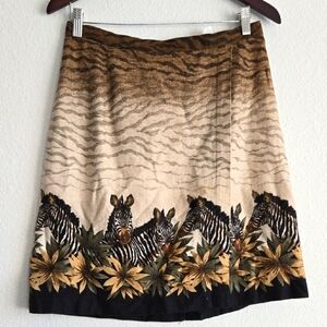 Vintage Stonebridge Linen Blend Zebra Print Skirt - Brown and Black Faux Wrap